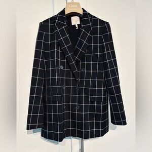 Joie 0 🖤 Black and White Windowpane Plaid Double-Breasted Blazer